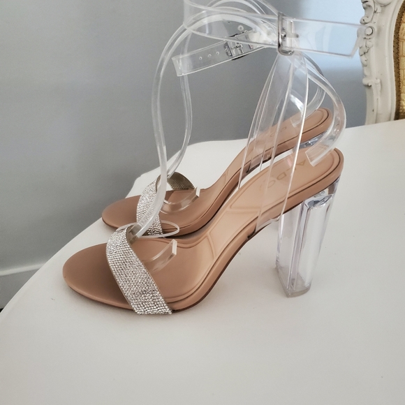 Aldo Clear and Nude Heels with Rhinestone Strap - Picture 5 of 10